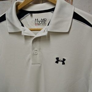 Under Armour Mens White Black Polo Golf Shirt